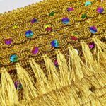 PASAMANERIA GOLD 4.5 CM DE ANCHO CON FLECOS.
X 10 YARDAS - Imagen 2