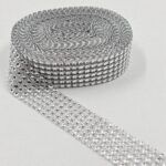 CINTA DE  FALSO STRASS SILVER 6 LINEAS. 
X 10 YARDAS.