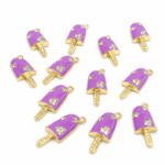 COLGANTE HELADO CON CORAZON STRAS GOLD LILA 12 UNIDADES (20x8.5x3.5mm APROX.).