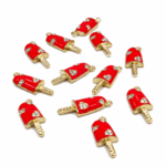 COLGANTE HELADO CON CORAZON STRAS GOLD ROJO 12 UNIDADES (20x8.5x3.5mm APROX.).