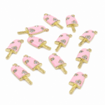 COLGANTE HELADO CON CORAZON STRAS GOLD ROSA 12 UNIDADES (20x8.5x3.5mm APROX.).