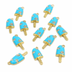 COLGANTE HELADO CON CORAZON STRAS GOLD TURQUESA x 12 UNIDADES (20x8.5x3.5mm APROX.).