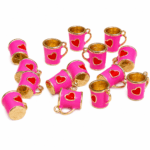 COLGANTE METAL B/GOLD TAZA CORAZON FUCSIA 12 UNIDADES (14X17mm APROX.).