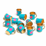 COLGANTE METAL B/GOLD TAZA CORAZON TURQUESA 12 UNIDADES (14X17mm APROX)