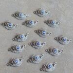 CONECTOR OJO TURCO AZUL STRASS SILVER DOBLE AGARRE x 12 UNIDADES(20mm x 10mm APROX.).