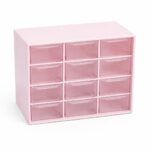 CAJA PLASTICA 12 DIVISORIOS ROSA PASTEL ALTO 15 CM  ANCHO 18 CM PROFUNDIDAD 9.5 CM ( EMC 3.2)
