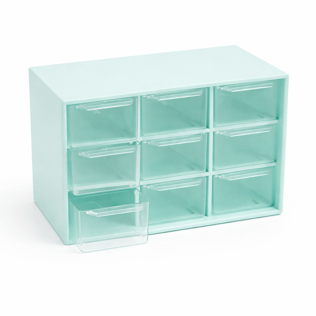 2026/04/1000746324.png CAJA ORGANIZADORA PLASTICA VERDE PASTEL/ 9 CAJONES ACRILICO( EMC 3-2 ) - Imagen 1
