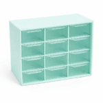 CAJA ORGANIZADORA PLASTICO VERDE PASTEL / 12 CAJONES ACRILICO (EMC 3-1)