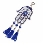 COLGANTE MANO FATIMA ALEACION CON BORLAS COLGANTES DE VIDRIO 9*25CM (26-11)