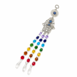 COLGANTE MANO DE FATIMA ALEACION CON TIRAS 7 CHAKRAS CRISTAL  6*34CM (EMC 26-24)