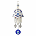 COLGANTE MANO DE FATIMA ALEACION CON COLGANTE DE VIDRIO 9*25CM (EMC 26-9)