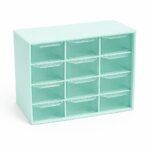 CAJA PLASTICA 12 DIVISORIOS VERDE PASTEL ALTO 15 CM  ANCHO 18 CM PROFUNDIDAD 9.5 CM ( EMC 3.2)