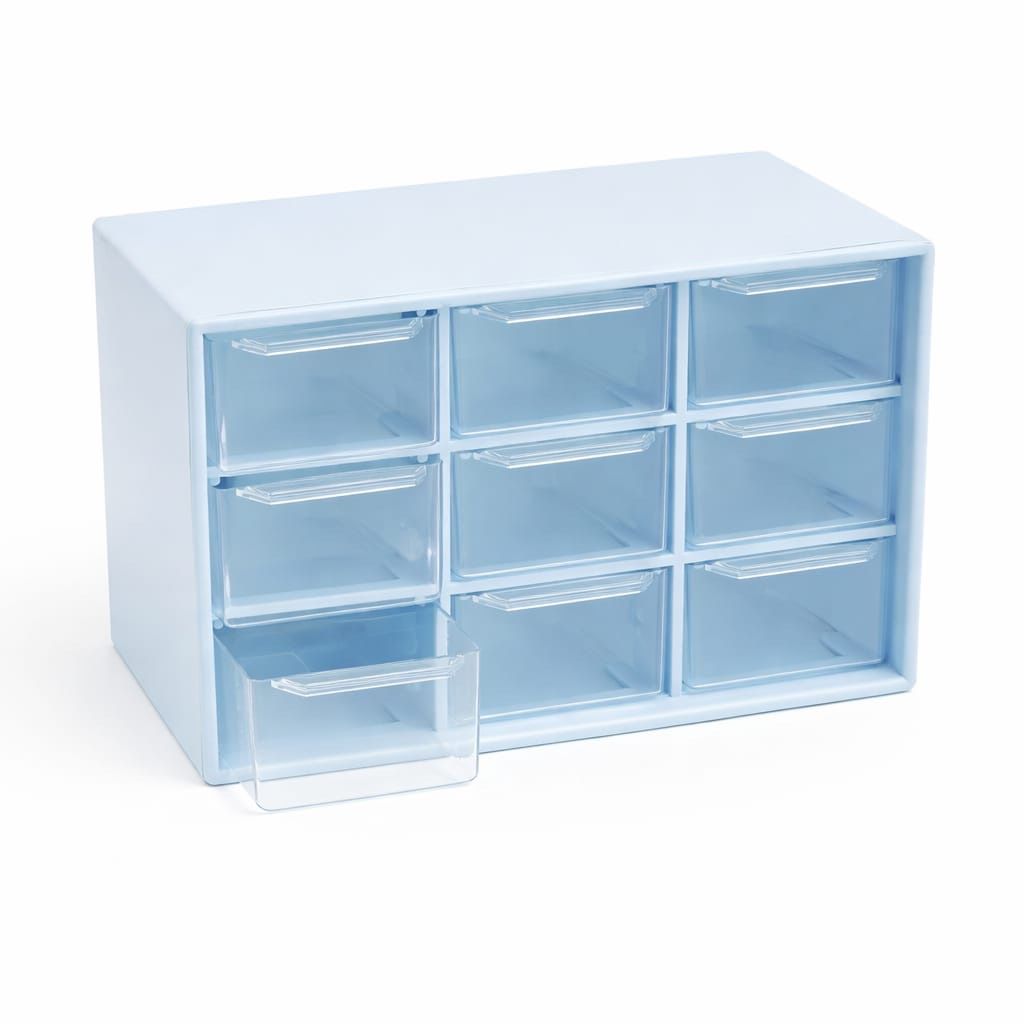 dd2d16c9-482e-4e7b-8367-104573545909-2 CAJA ORGANIZADORA PLASTICA CELESTE PASTEL/ 9 CAJONES ACRILICO (EMC 3.2) - Imagen 1