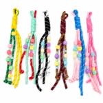 SET X 10 LLAVEROS DE CUERDA DOBLE CON ACCESORIOS / COLORES SURTIDOS 20CM (EMC 2-15)